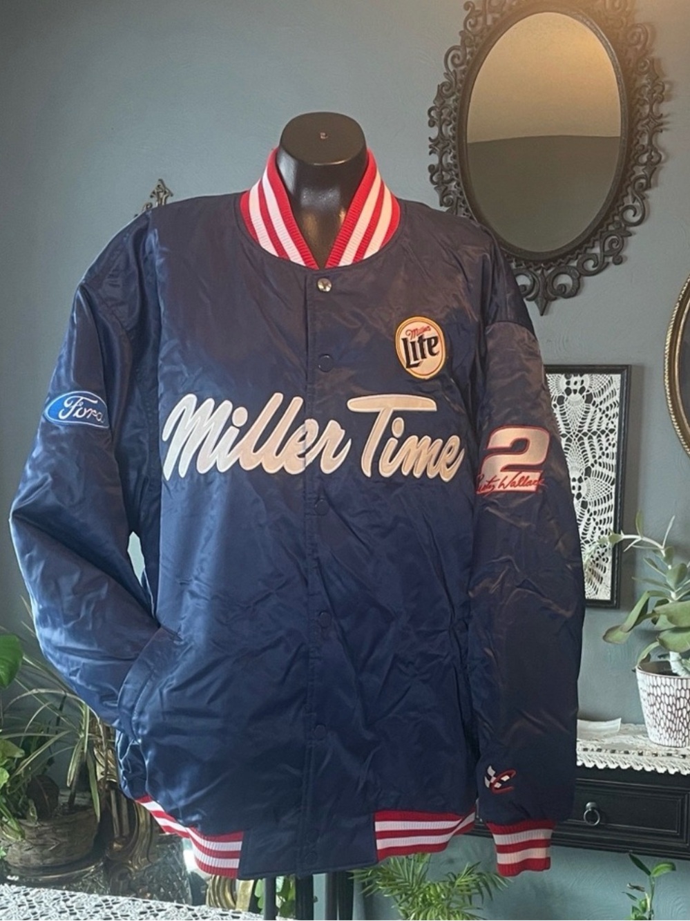 Miller Time Navy Bomber Jacket with Red Trim